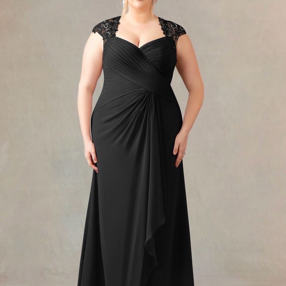 Azazie Black Maxi Dress with Lace Shoulders